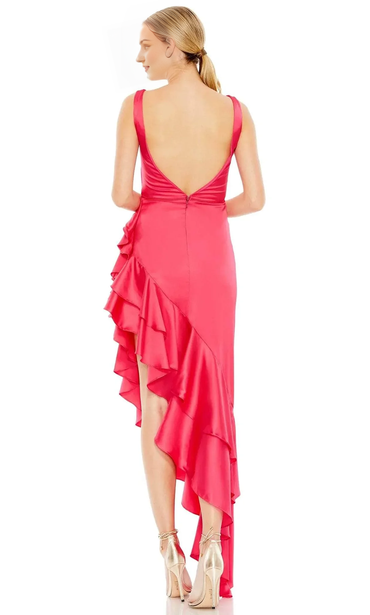 Formal Wear Dresses/ Asymmetrical Hem V Neck Sleeveless Ruffles Open Back Playful Dress Evening Dress/ Evening Dresses For Women